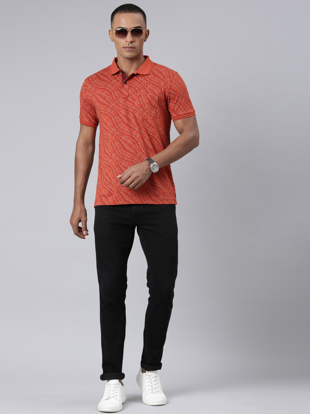 Classic Polo Mens Aop Rust Polo Neck Slim Fit T-Shirt | BELLO - 252 A SF P