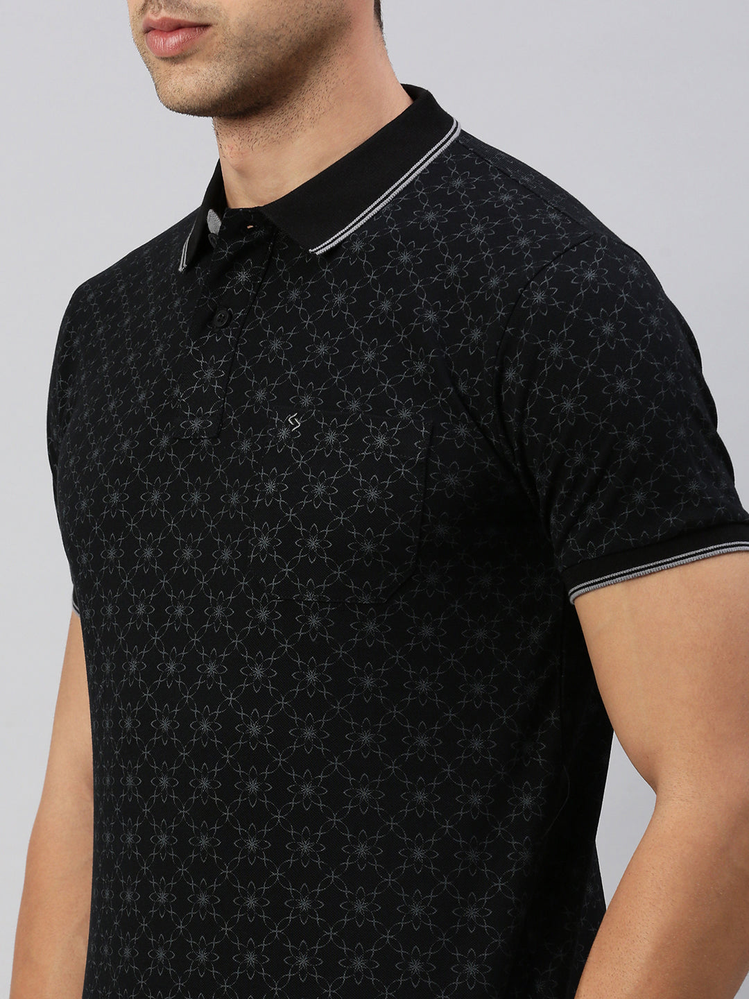 Classic Polo Men's Half Sleeve Black/Grey Polo Neck Slim Fit Printed T-Shirt | BEAU - 265 B SF P