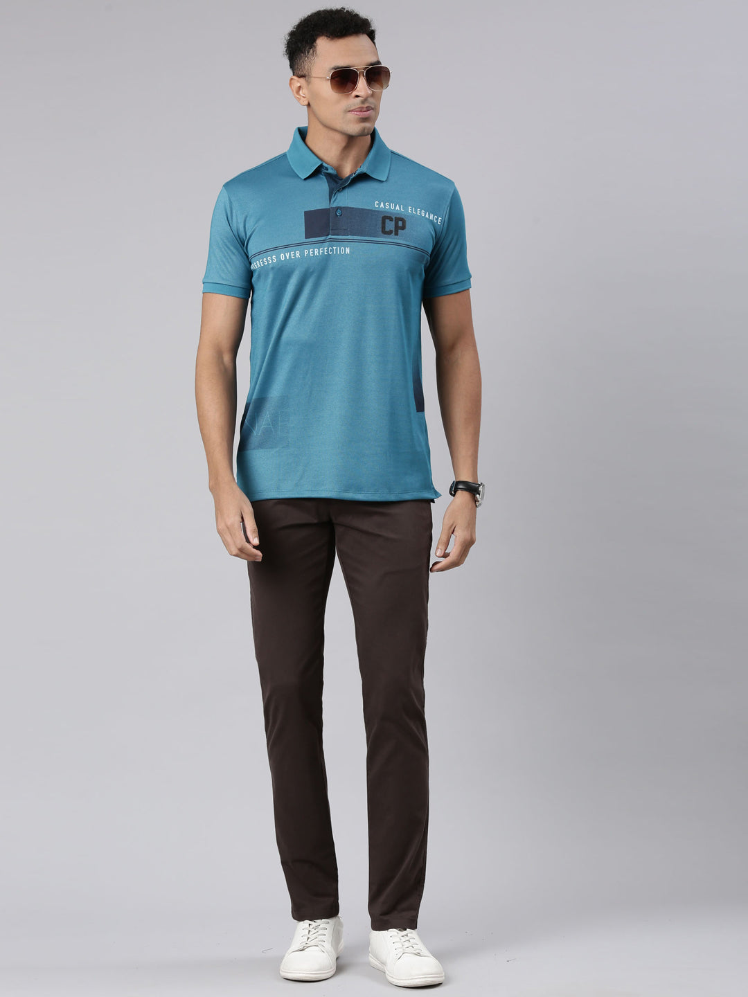 Classic Polo Men's Half Sleeve Teal Polo Neck Cotton Blend Slim Fit T-Shirt | VIVID POLO - 36 B SF P