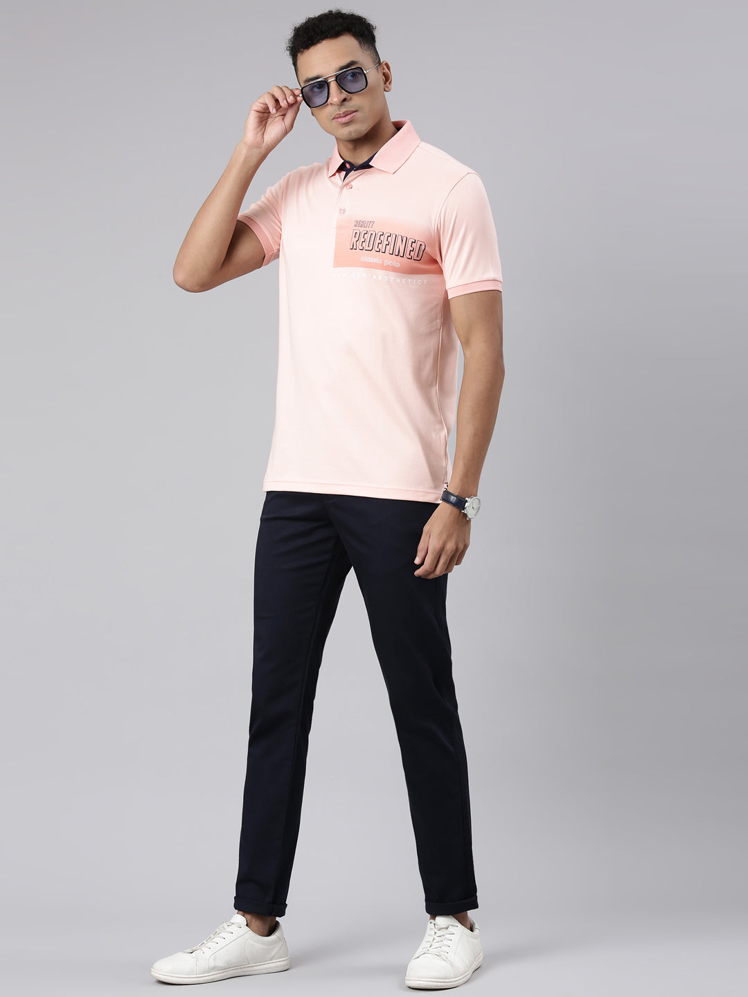 Classic Polo Men's Half Sleeve Peach Polo Neck Cotton Blend Slim Fit T-Shirt | VIVID POLO - 33 B SF P