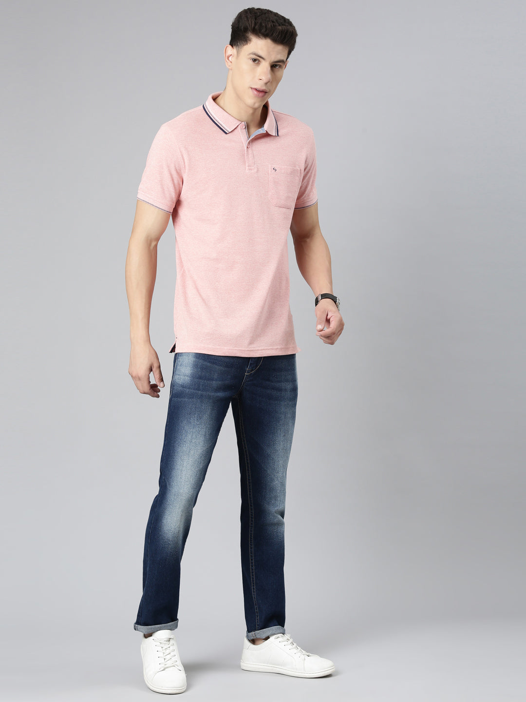 Classic Polo Mens Solid Pink Polo Neck Slim Fit T-Shirt | TOY-TOZA-HORMON PINK SF P