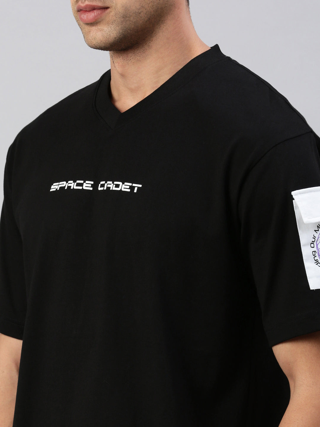 Classic Polo Men's Half Sleeve Black V Neck Slim Fit Printed Oversized T-Shirt | GENX-CREW 51 B SF C