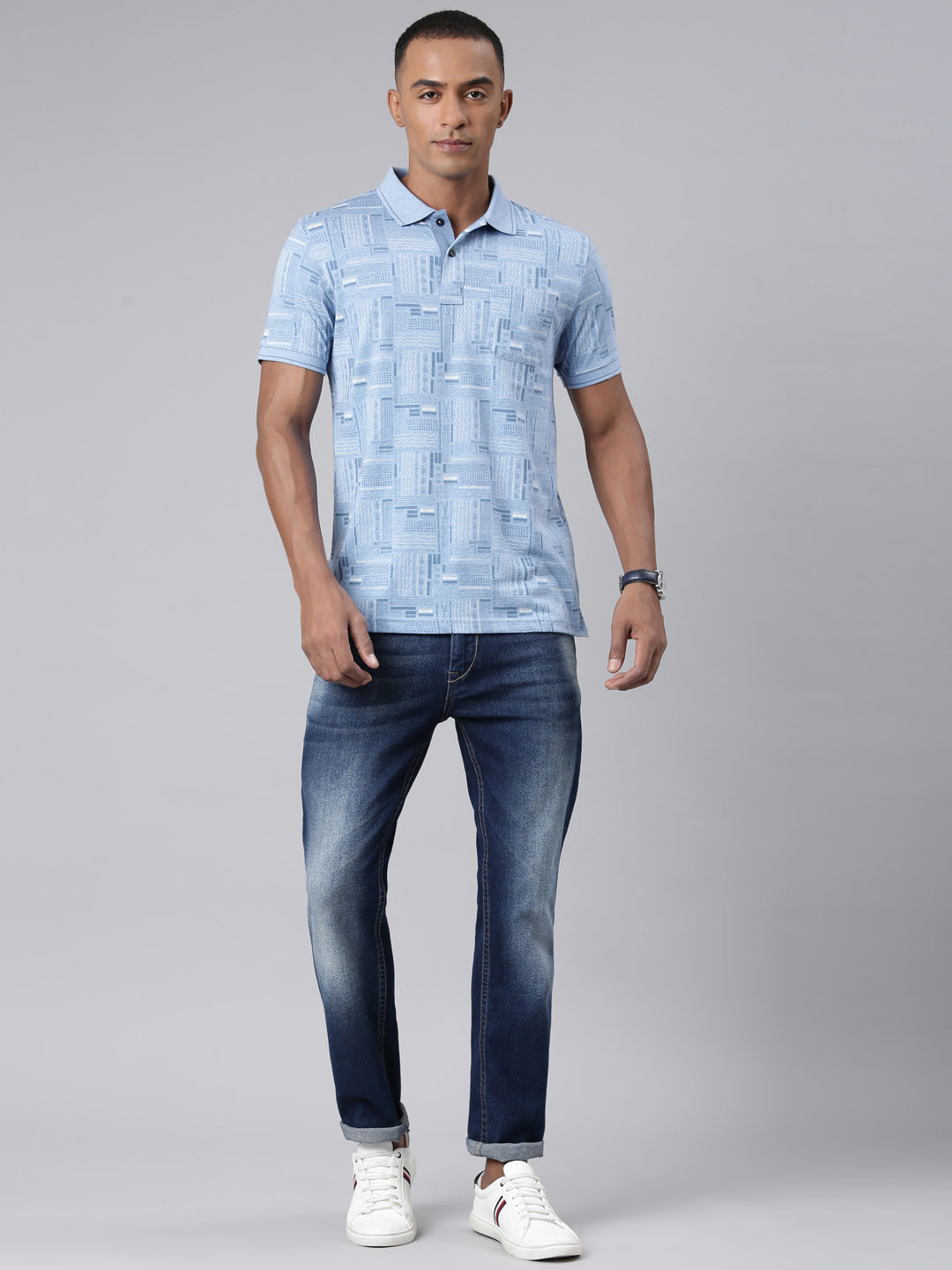 Classic Polo Mens Aop Lt.Blue Polo Neck Slim Fit T-Shirt | BELLO - 273 A SF P