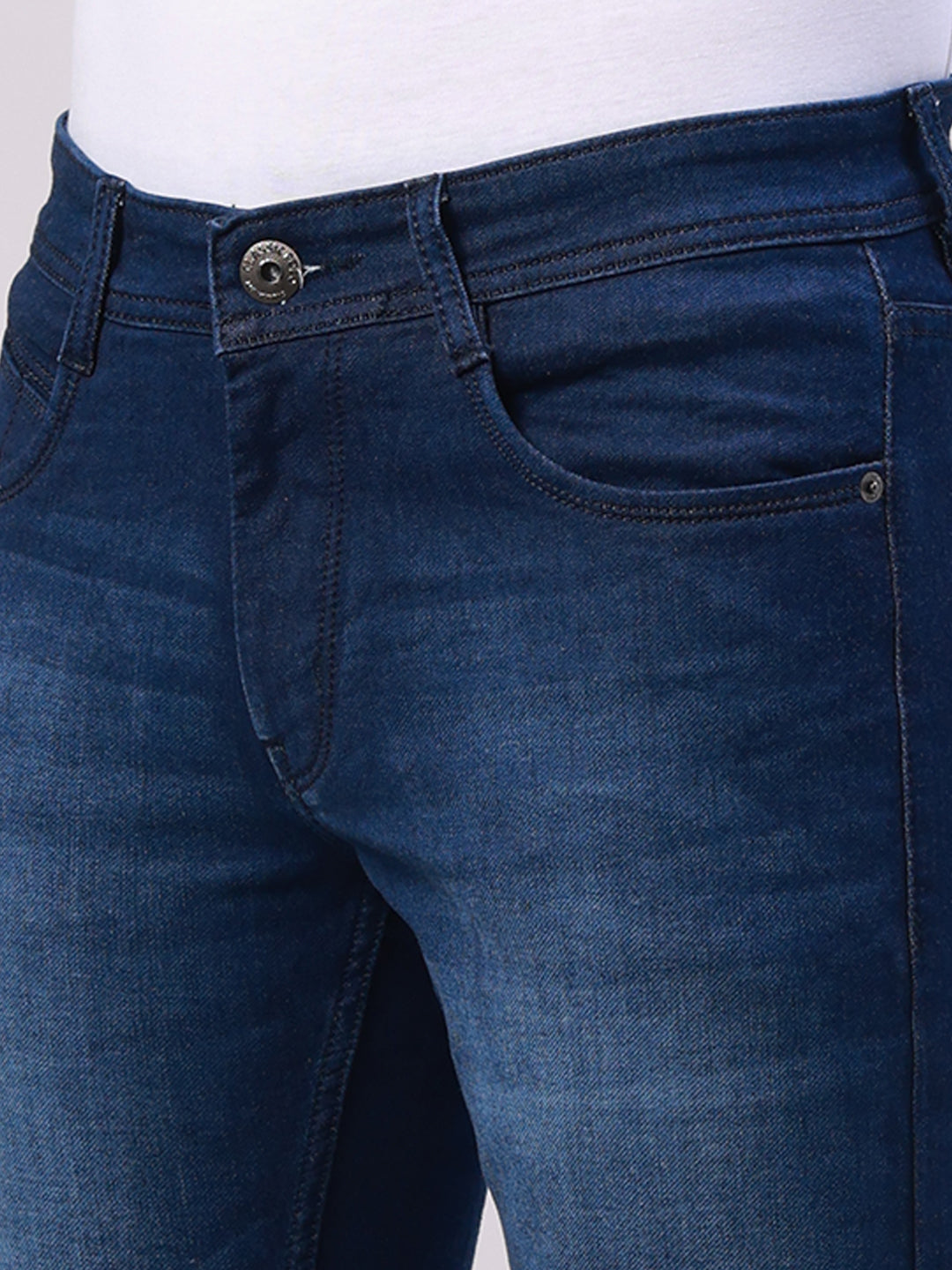 Classic Polo Men's Light Navy Blue Solid Cotton Ankle Fit Jeans | CPDQ2-42-L.NVY-AF