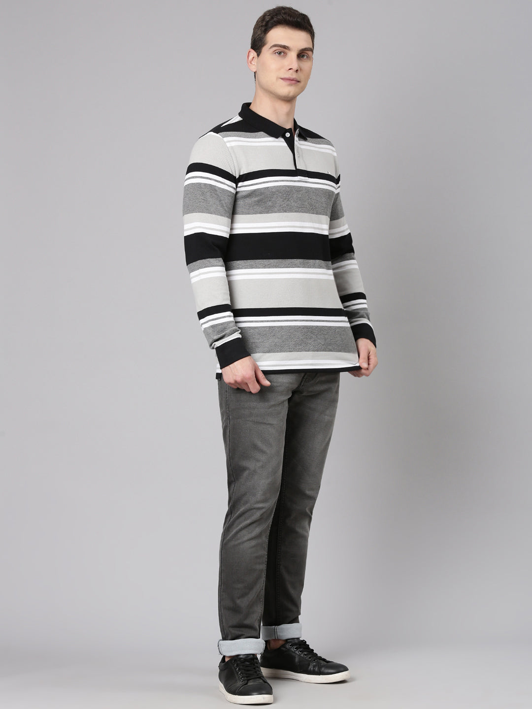 Classic Polo Men's Full Sleeve Multicolor Polo Neck Slim Fit Colorblock Cotton T-Shirt | VERNO - 362 A SF P