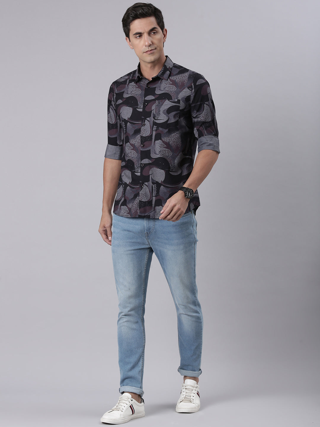 Classic Polo Men's Full Sleeve Multicolor Polo Neck Slim Fit All-Over Print Cotton Casual Shirt | SQ2-EL-36 B-FS-PRT-SF