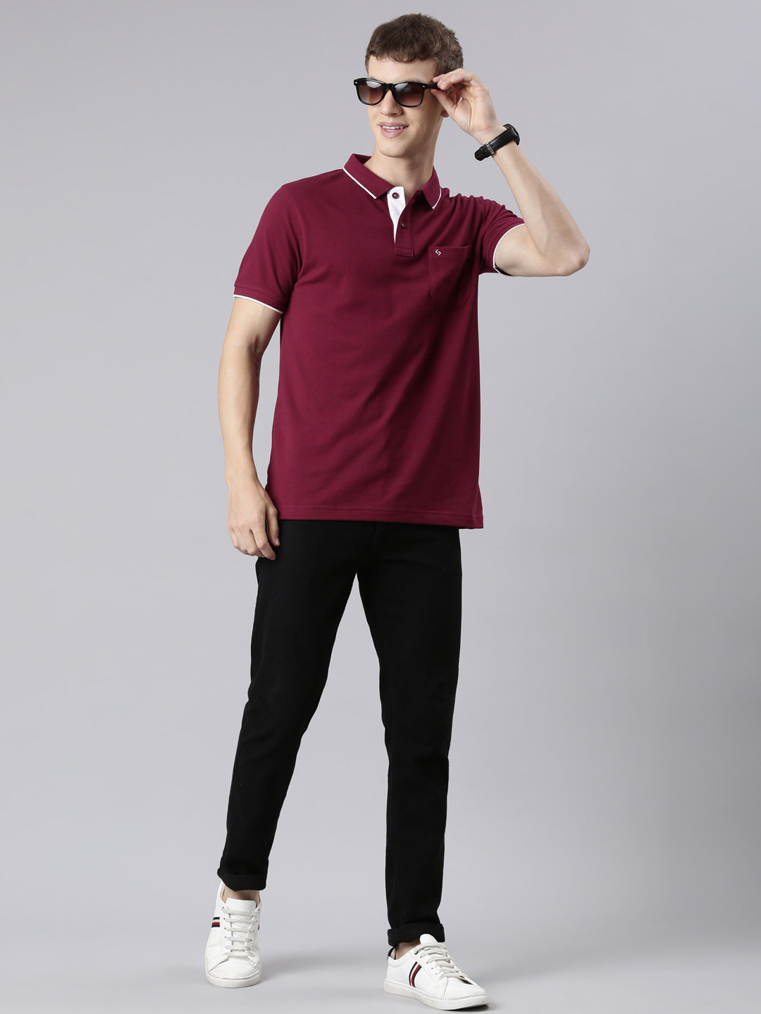 Classic Polo Men's Half Sleeve Burgundy Polo Neck Slim Fit Solid T-Shirt | ECM-NOVA - BURGANDY SF P
