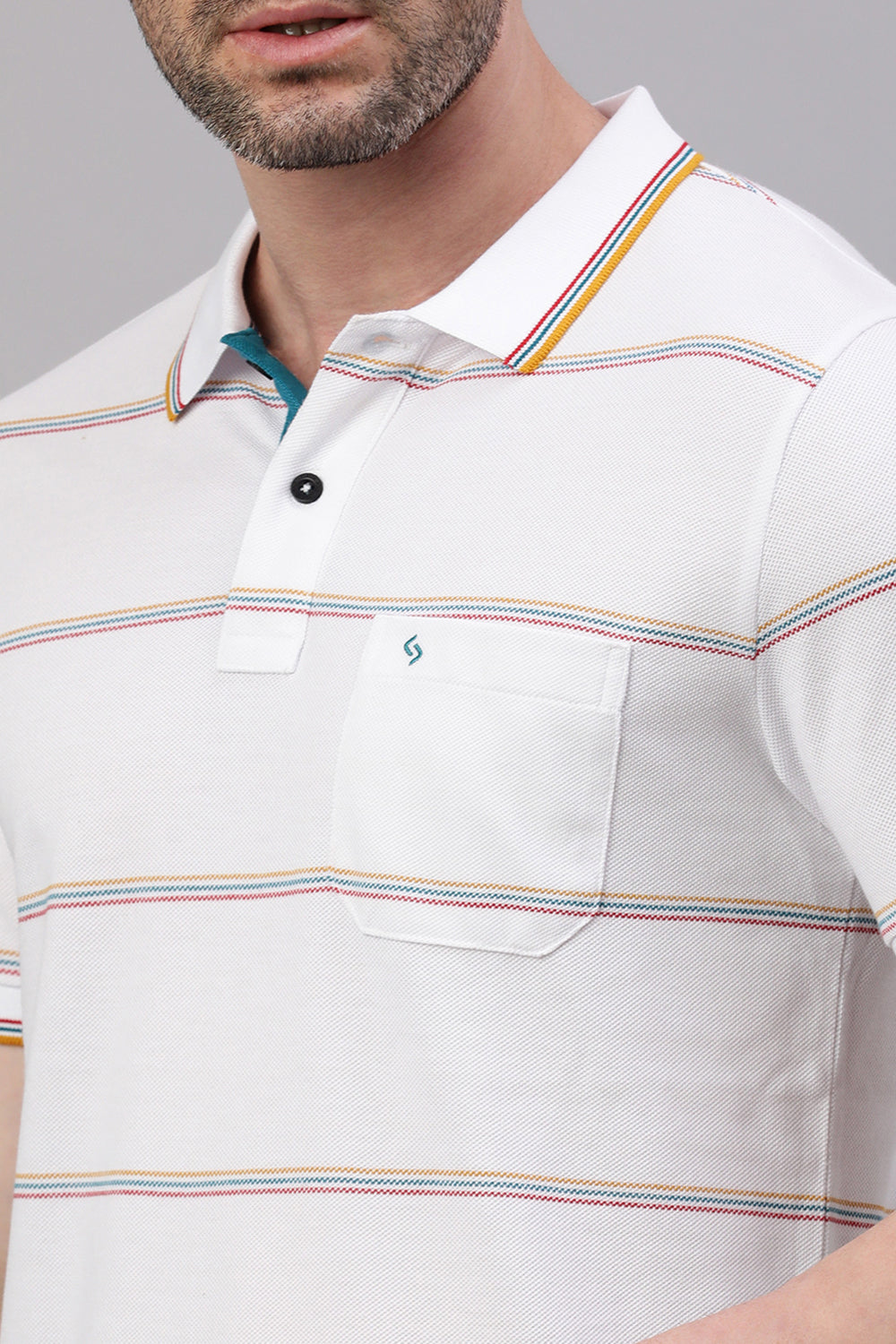 Classic Polo Men's Half Sleeve White Polo Neck Slim Fit Striped T-Shirt