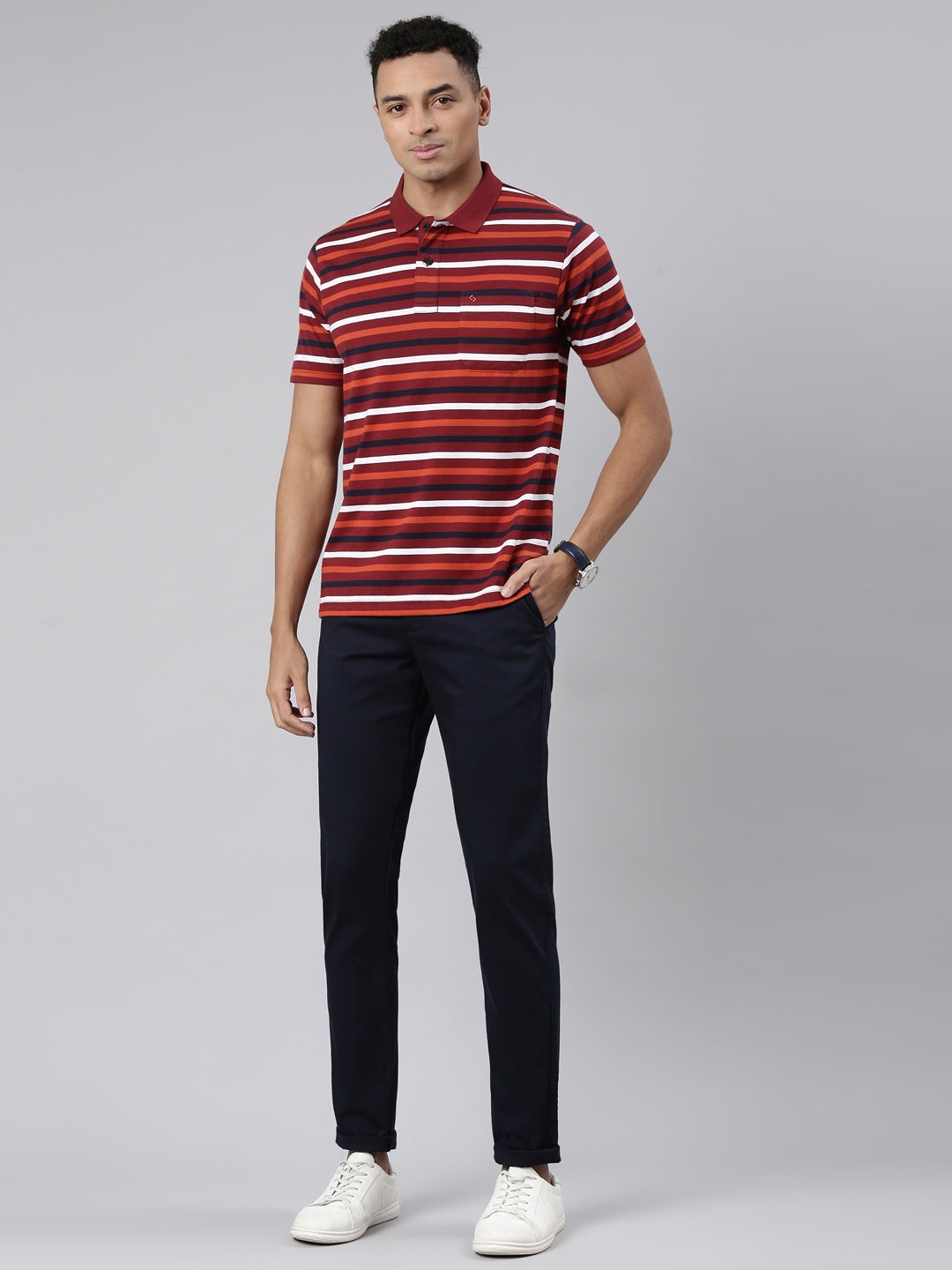 Classic Polo Men's Half Sleeve Maroon/White Polo Neck Cotton Blend Authentic Fit T-Shirt | AVON - 575 B AF P