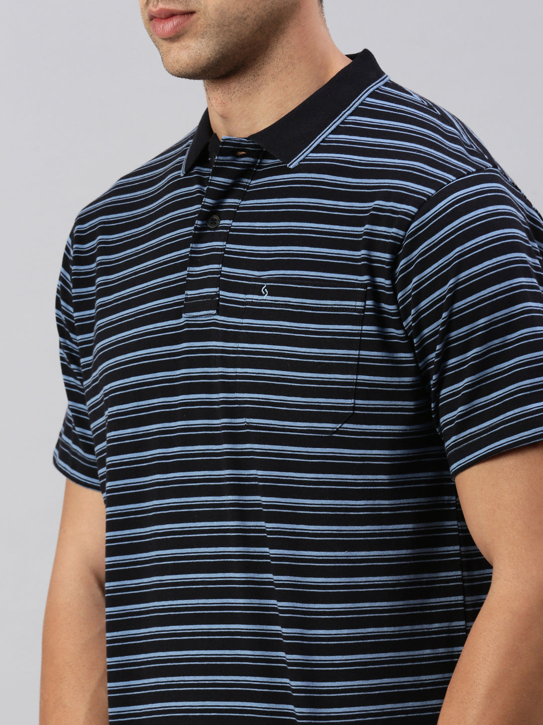 Classic Polo Men's Half Sleeve Navy Blue Polo Neck Authentic Fit Striped T-Shirt | FEEDERS - 265 B AF P