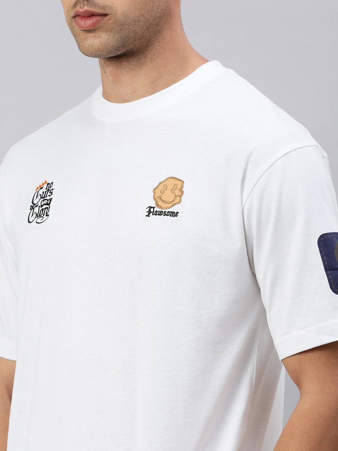 Classic Polo Men's Half Sleeve White Crew Neck Slim Fit Printed Oversized T-Shirt | GENX-CREW 50 A SF C