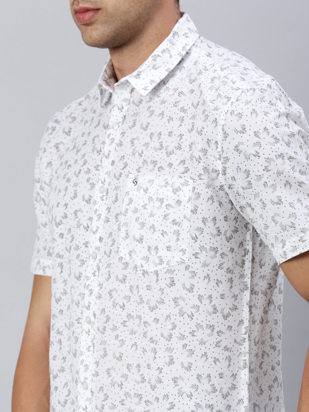 Classic Polo Men's Half Sleeve White/Grey Slim Fit Printed Casual Shirt | SP2-CL-08 B-HS-PRT-SF