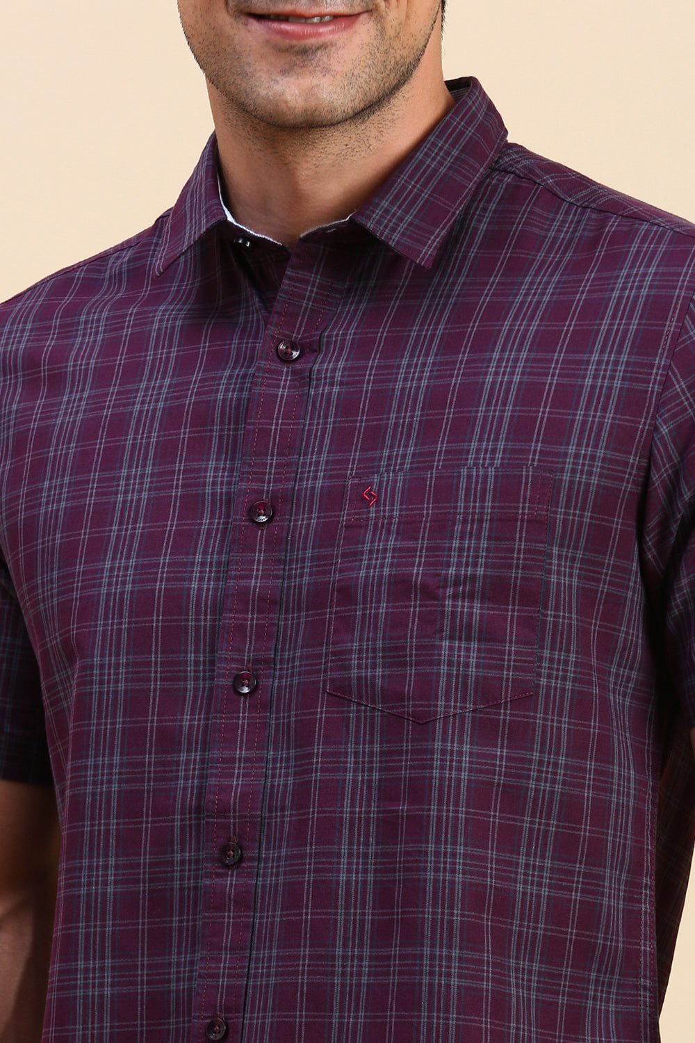 Classic Polo Men's Half Sleeve Maroon Polo Neck Slim Fit Checked Shirt | SP2-CL-78 B-HS-CHK-SF