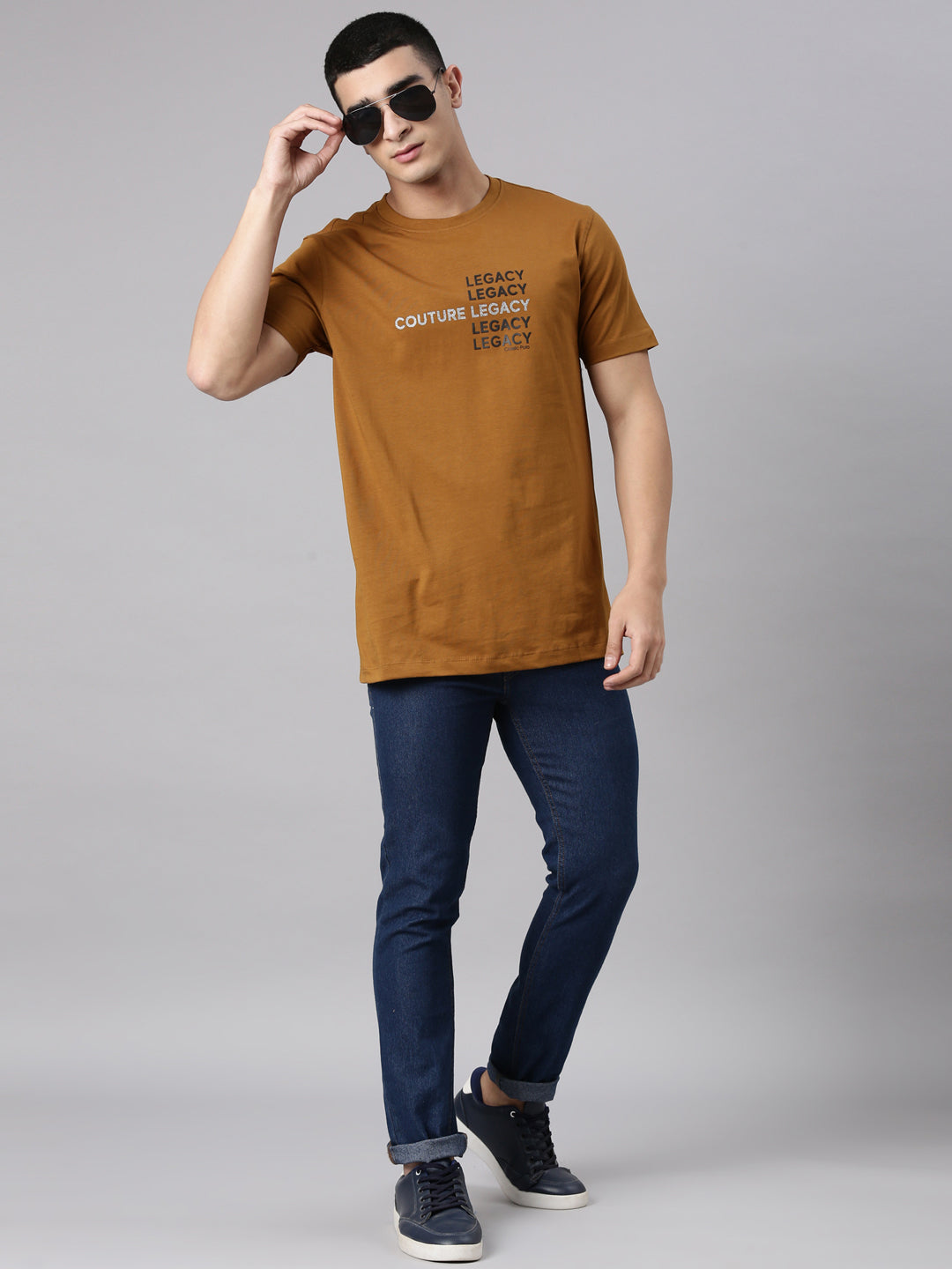 Classic Polo Men's Half Sleeve Mustard Crew Neck Slim Fit Printed Cotton T-Shirt | BALENO - 635 A SF C