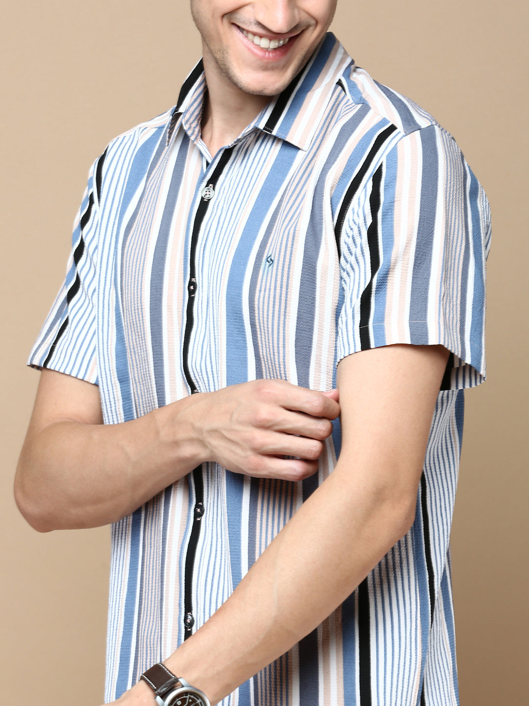 Classic Polo Men's Half Sleeve Multi Polo Neck Slim Fit Striped Shirt | SP2-GN-09 B-HS-STR-BSL