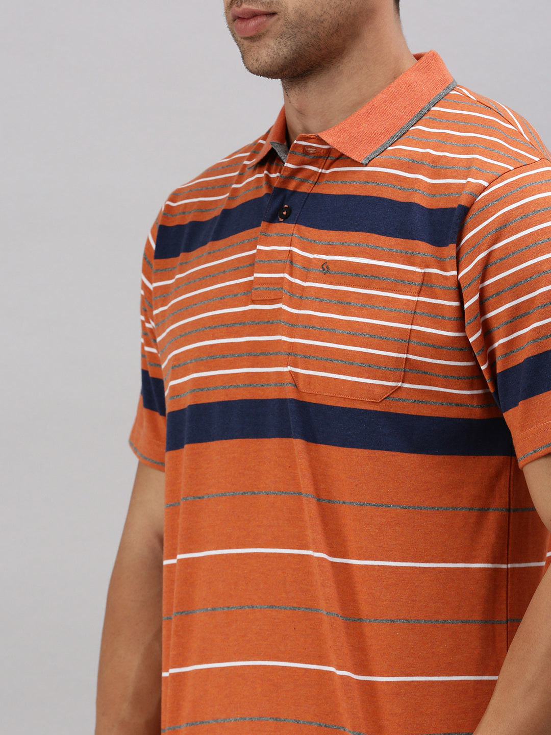 Classic Polo Men's Half Sleeve Orange Polo Neck Authentic Fit Striped T-Shirt | MEL - 258 A AF P