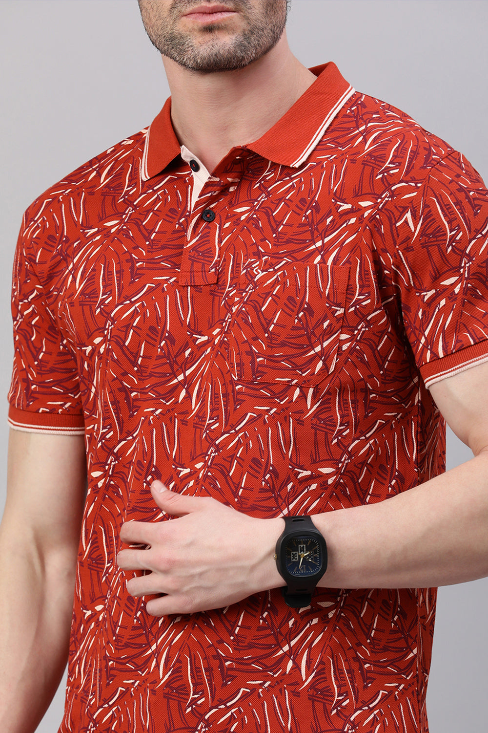 Classic Polo Men's Half Sleeve Rust Polo Neck Slim Fit All Over Print T-Shirt | BEAU - 278 A SF P