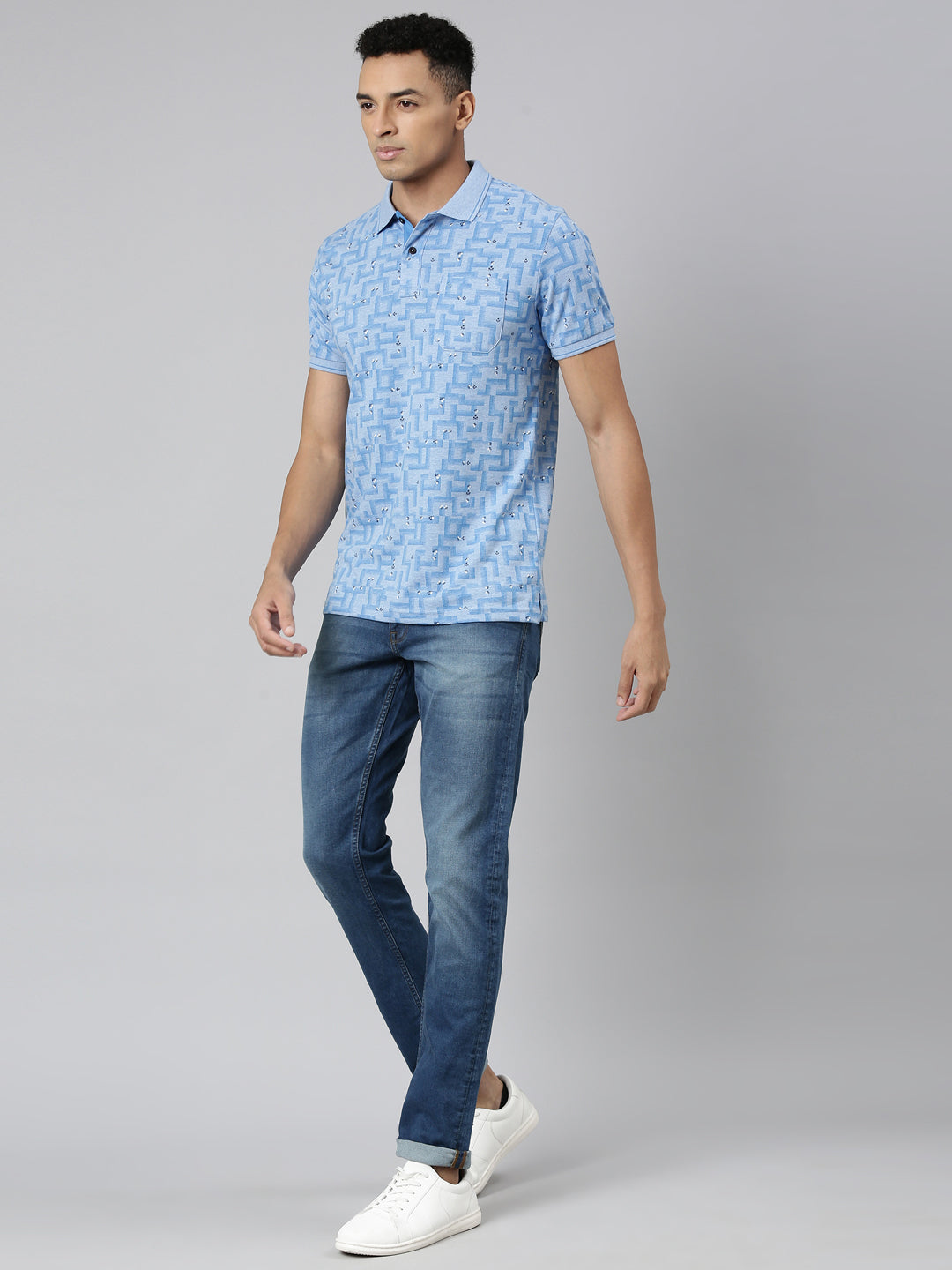 Classic Polo Men's Polo Neck Cotton Slim Fit Printed T-Shirt | BELLO-258 A SF P