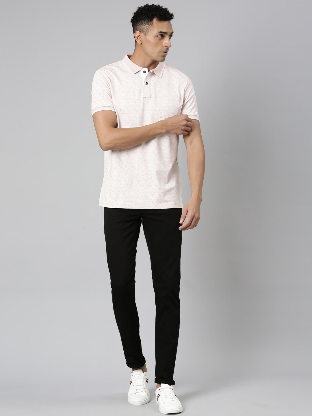 Classic Polo Men's Polo Neck Cotton Lt.Pink Slim Fit Printed T-Shirt | BELLO-282 B SF P