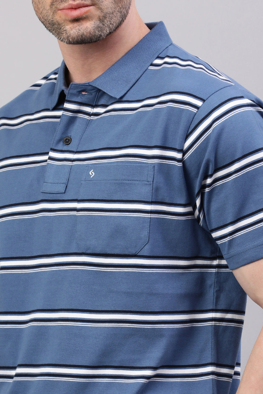 Classic Polo Men's Half Sleeve Dr.Grey/White Polo Neck Authentic Fit Striped T-Shirt