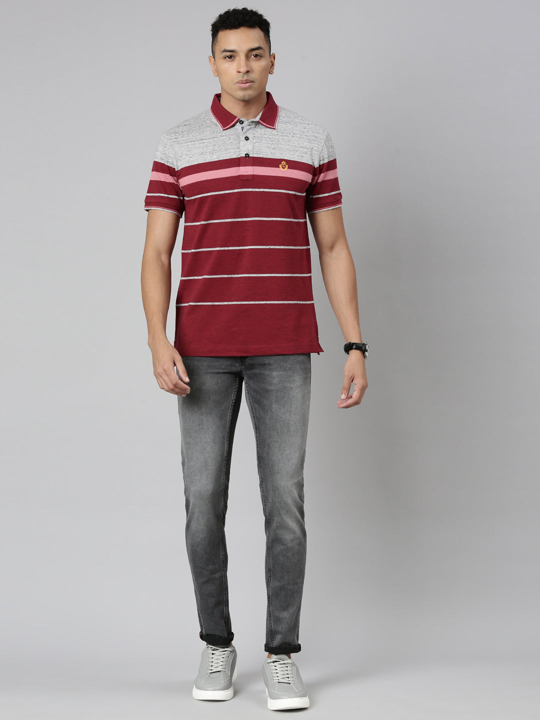 Classic Polo Men's Polo Neck Cotton White/Navy Slim Fit Striped T-Shirt | VTA-279 B SF P