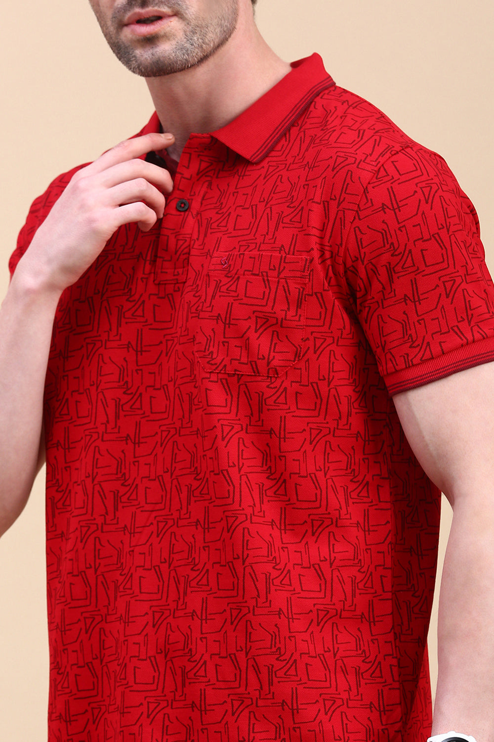Classic Polo Men's Half Sleeve Red Polo Neck Slim Fit All Over Print T-Shirt | BEAU - 277 B SF P