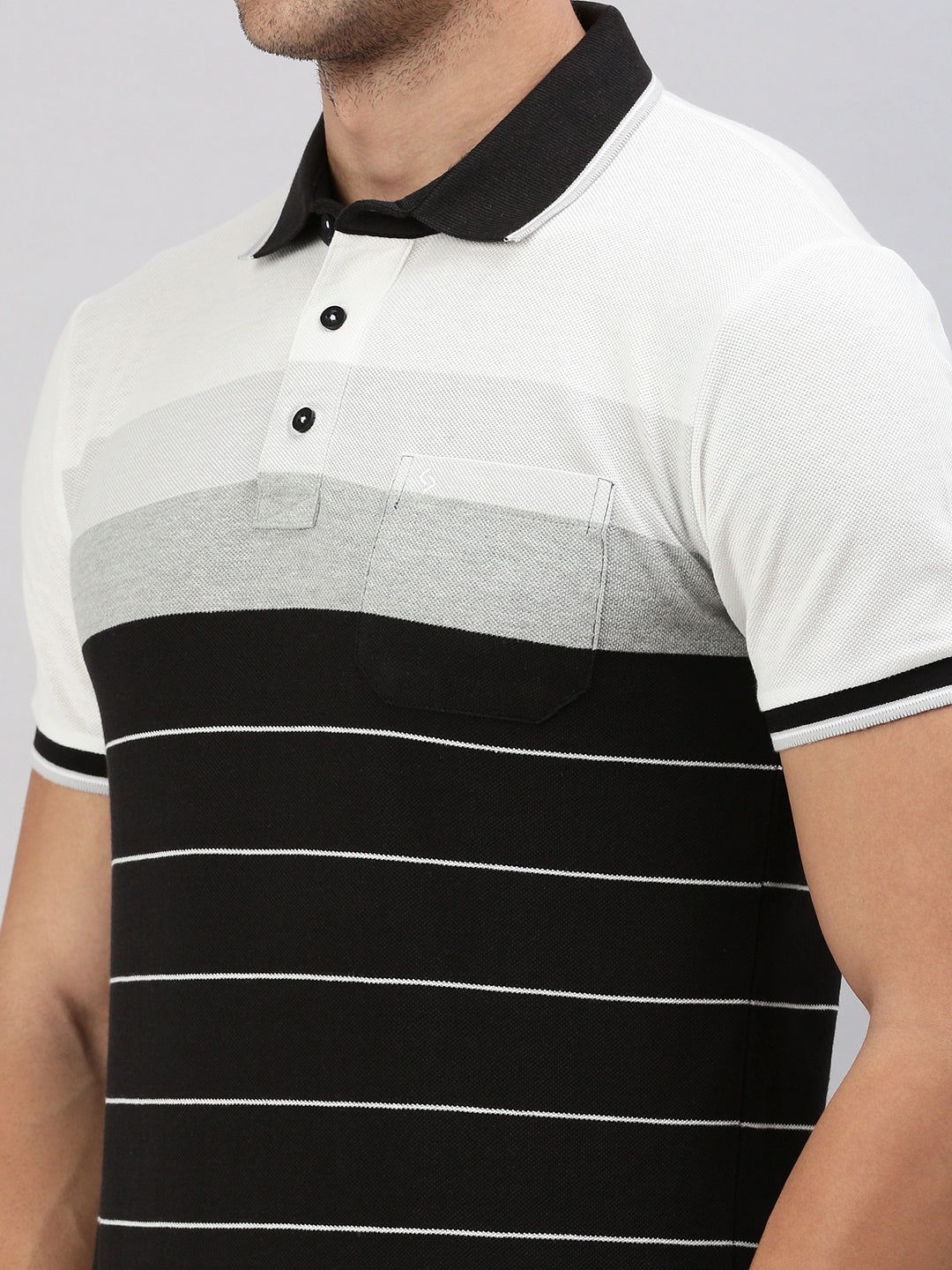 Classic Polo Men's Half Sleeve Black/White Polo Neck Slim Fit Striped T-Shirt | VTA - 283 A SF P