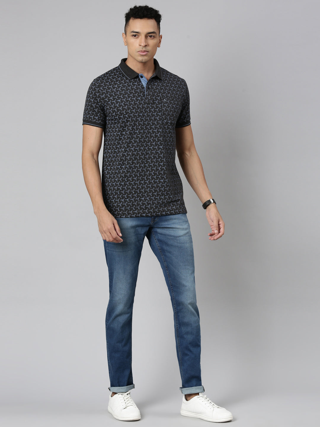 Classic Polo Men's Polo Neck Cotton Black Slim Fit Printed T-Shirt | BELLO-269 B SF P