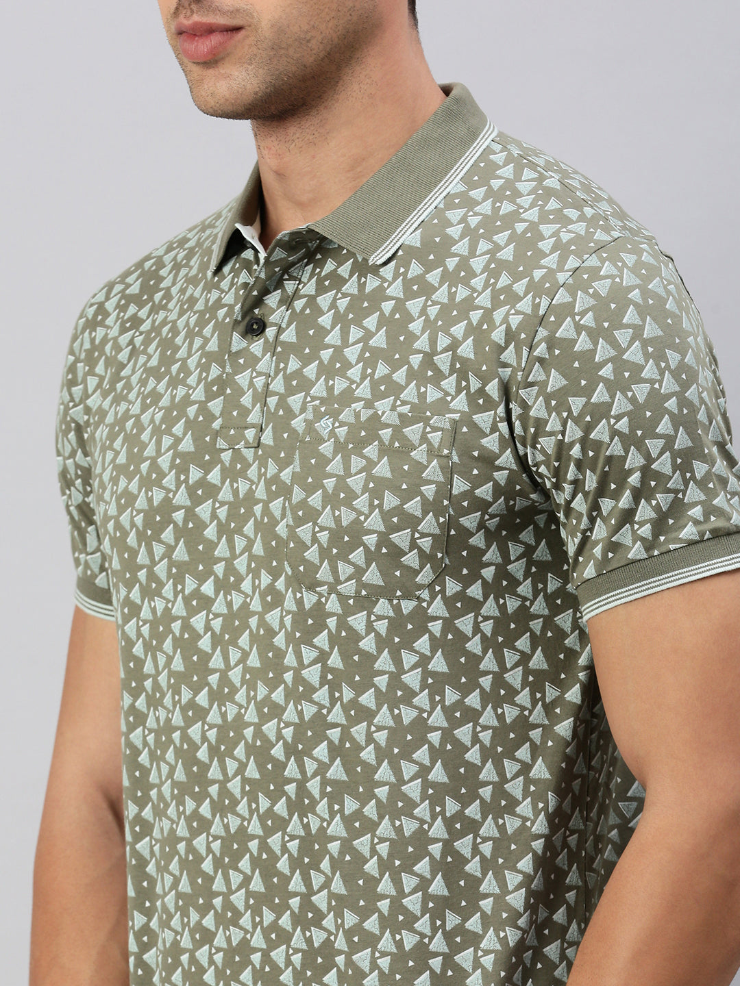 Classic Polo Men's Half Sleeve Olive/White Polo Neck Cotton Slim Fit T Shirt | BELLO - 293 B SF P