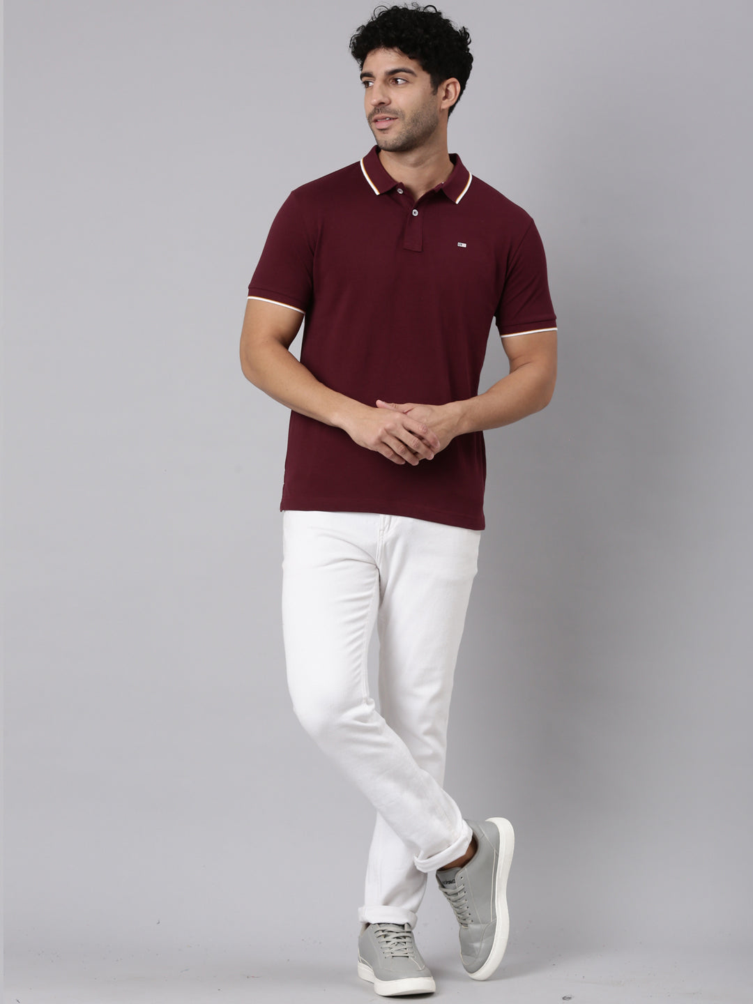 Classic Polo Men's Half Sleeve Burgundy Polo Neck Slim Fit Solid Cotton T-Shirt | PRM - 818 B SF P