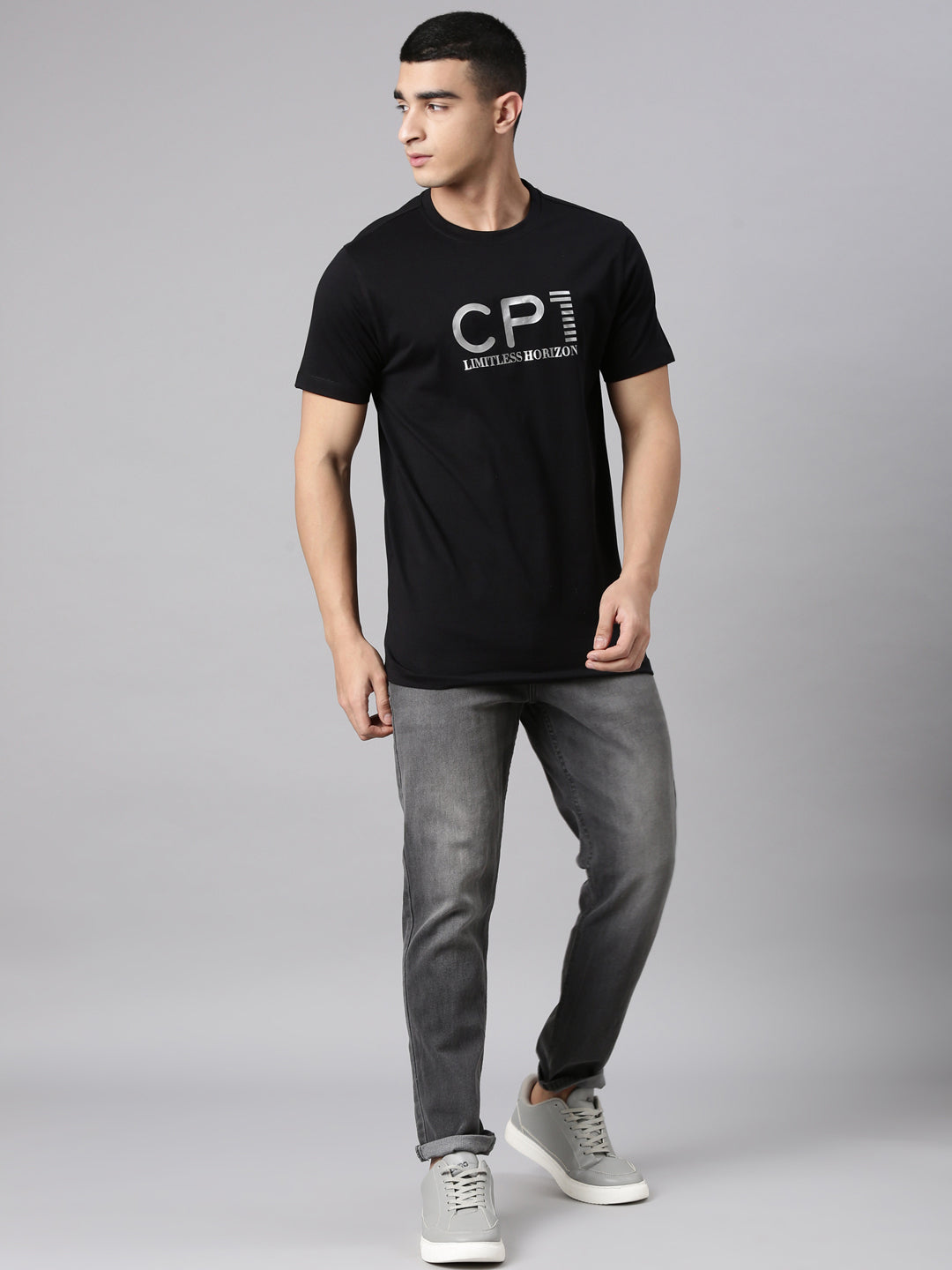 Classic Polo Men's Half Sleeve Black Crew Neck Slim Fit Printed Cotton T-Shirt | BALENO - 632 A SF C