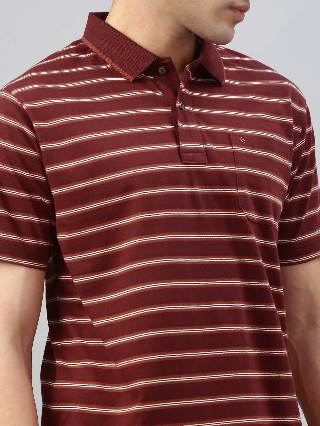 Classic Polo Men's Half Sleeve Burgundy/White Polo Neck Authentic Fit Striped T-Shirt||FEEDERS - 280 A AF P
