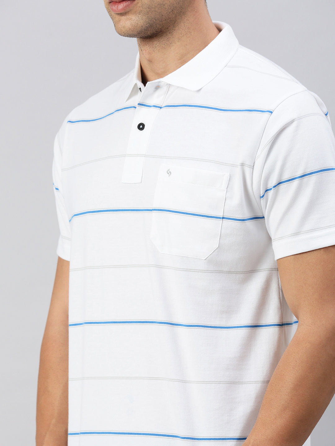 Classic Polo Men's Half Sleeve White Polo Neck Authentic Fit Striped T-Shirt | AVON - 581 B AF P