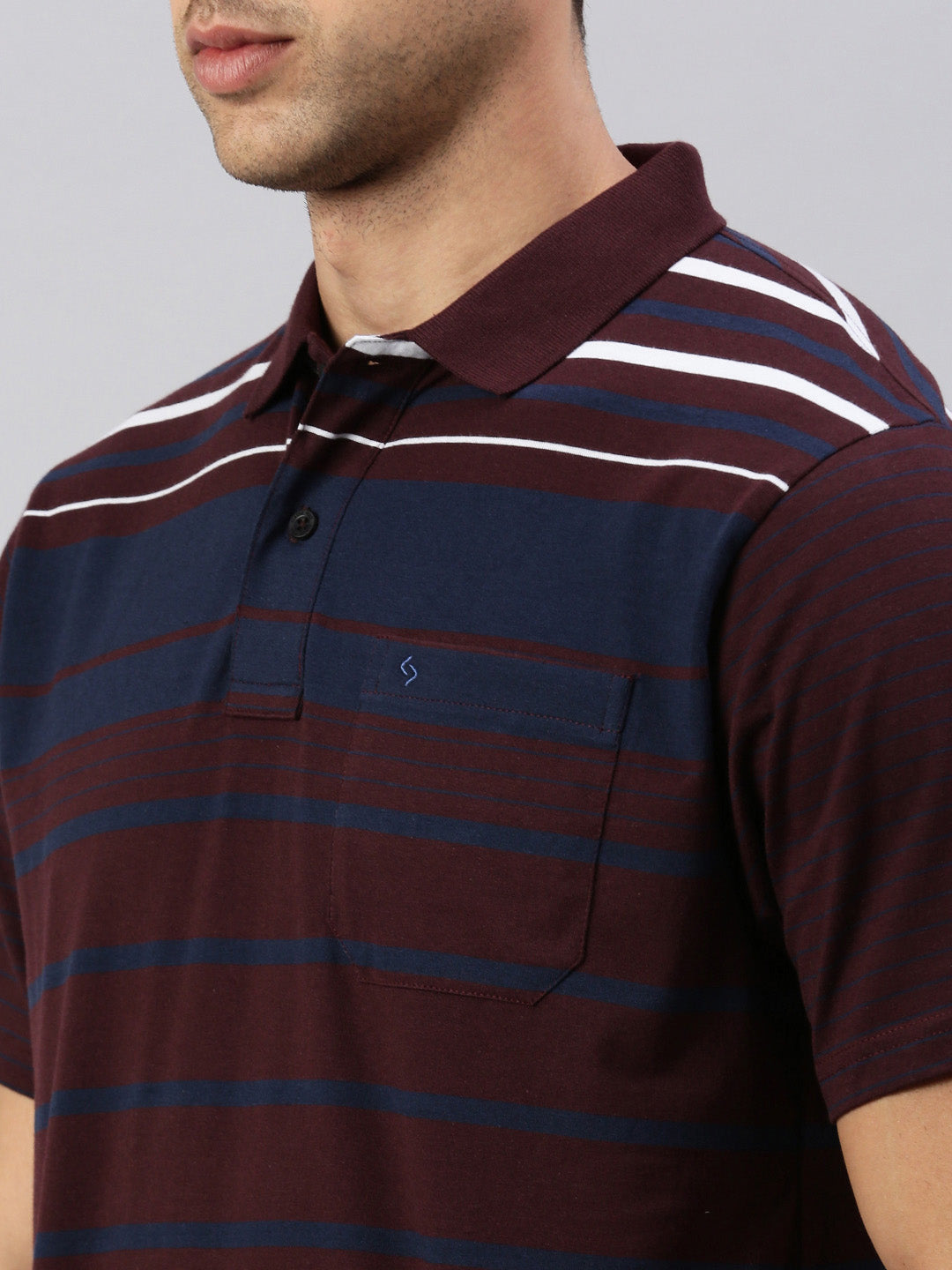 Classic Polo Men's Half Sleeve Burgundy/Navy Polo Neck Cotton Authentic Fit T Shirt | AVON - 587 A AF P