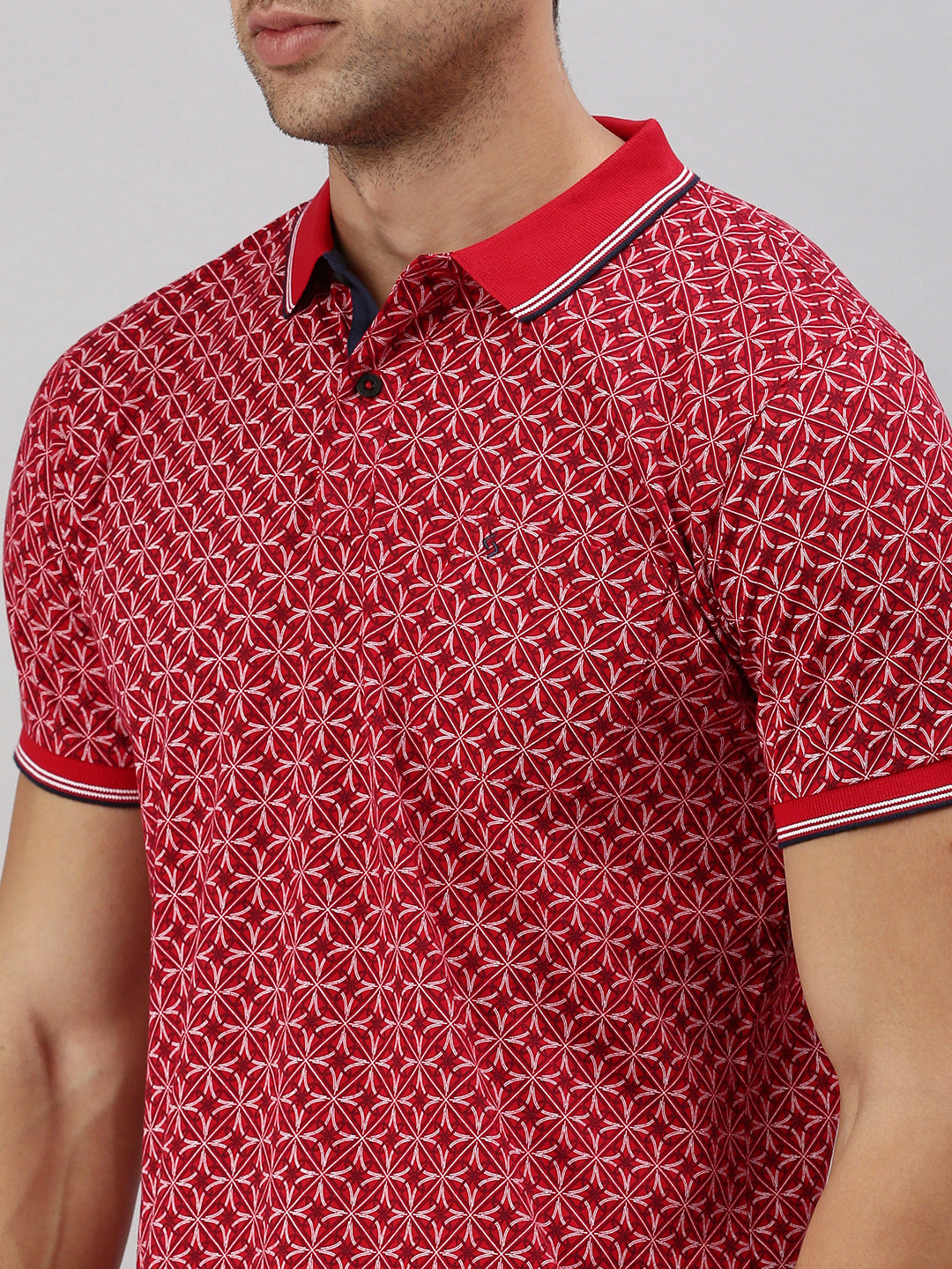 Classic Polo Men's Half Sleeve Red/White Polo Neck Cotton Slim Fit T Shirt | BELLO - 298 B SF P