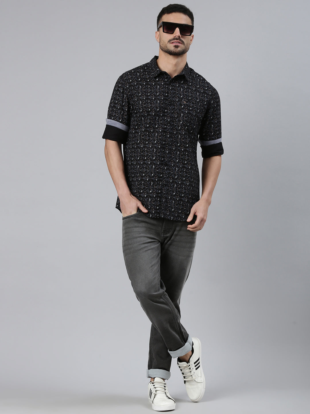 Classic Polo Men's Full Sleeve Multicolor Polo Neck Slim Fit All-Over Print Cotton Shirt | SQ2-CL-51 A-FS-PRT-SF