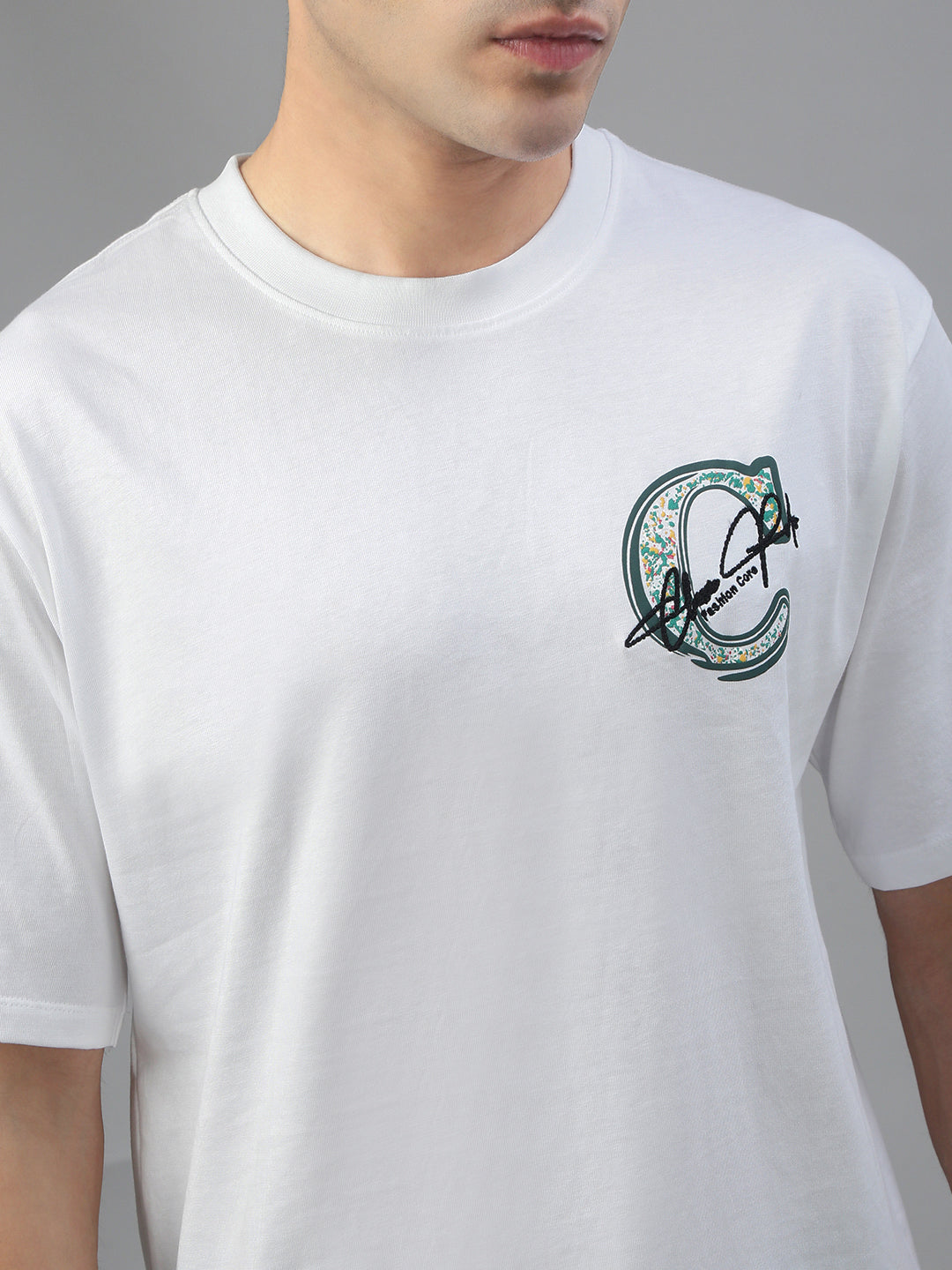 Classic Polo Men's Half Sleeve White Crew Neck Slim Fit Printed Drop Shoulder T-Shirt||GEN-X-CREW 74 A SF C