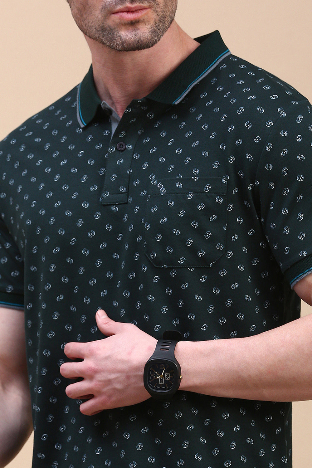 Classic Polo Men's Half Sleeve Dr.Green Polo Neck Slim Fit All-Over Print T-Shirt