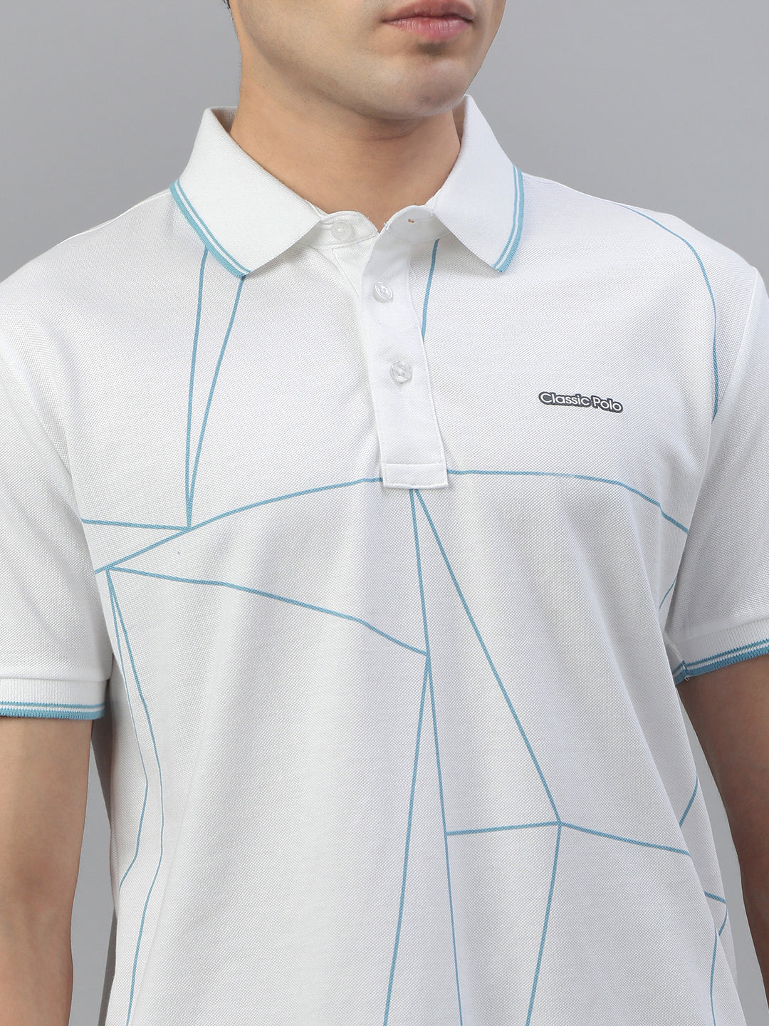 Classic Polo Men's Half Sleeve White Polo Neck Slim Fit Printed T-Shirt||RAY POLO - 02 A SF P