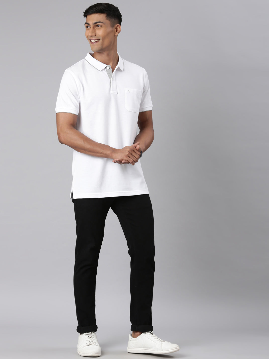 Classic Polo Men's White Polo Neck Slim Fit T-Shirt | 4SSN 223