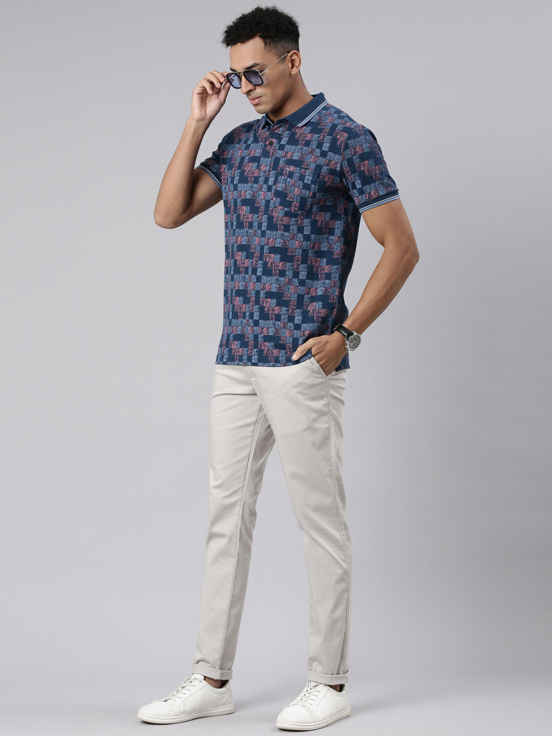 Classic Polo Men's Half Sleeve Blue Polo Neck Cotton Blend Slim Fit T-Shirt | BEAU - 266 B SF P
