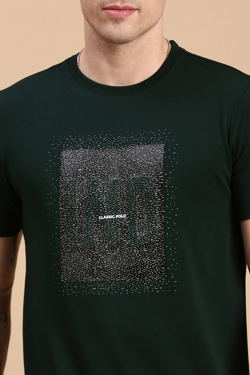 Classic Polo Men's Half Sleeve Dark Green Crew Neck Slim Fit Printed T-Shirt | ELITE-CREW-22 A SF C