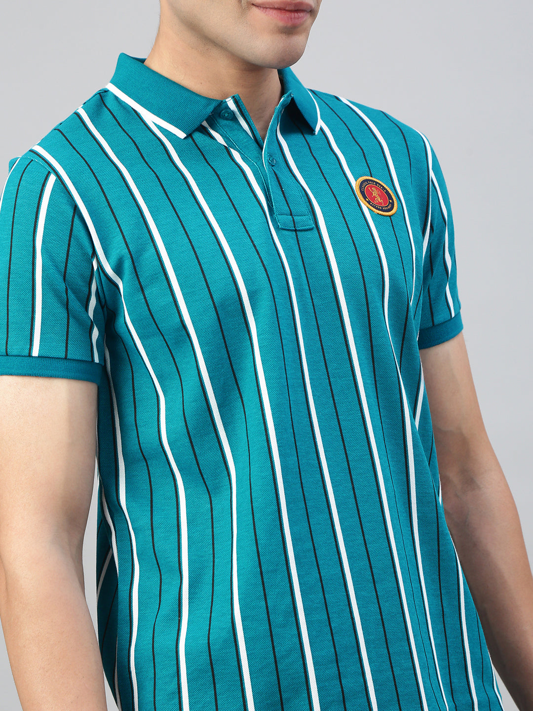 Classic Polo Men's Half Sleeve Blue/White Polo Neck Slim Fit Striped T-Shirt||GEN-X-POLO 37 A SF P