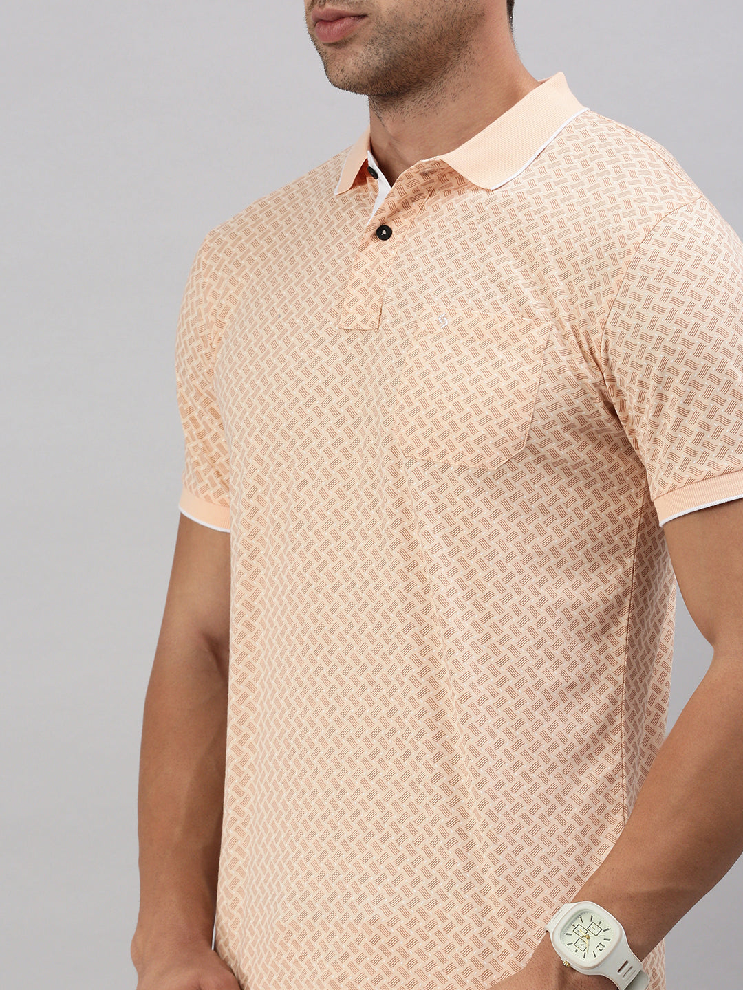 Classic Polo Men's Printed Orange Cotton Slim Fit Half Sleeve T-Shirt | BELLO - 299 B SF P