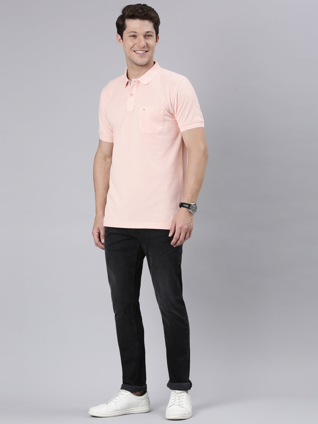 Classic Polo Men's Half Sleeve Pink Polo Neck Slim Fit Solid T-Shirt | TOY-VIROK-PINK SF P