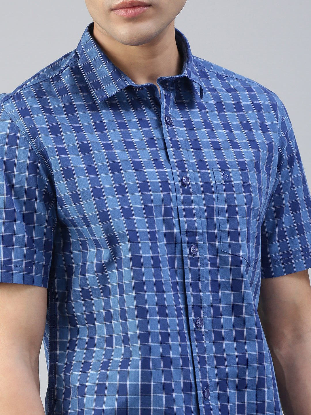 Classic Polo Men's Half Sleeve Blue Polo Neck Slim Fit Checked Shirt||SQ1-CL-63 B-HS-CHK-SF