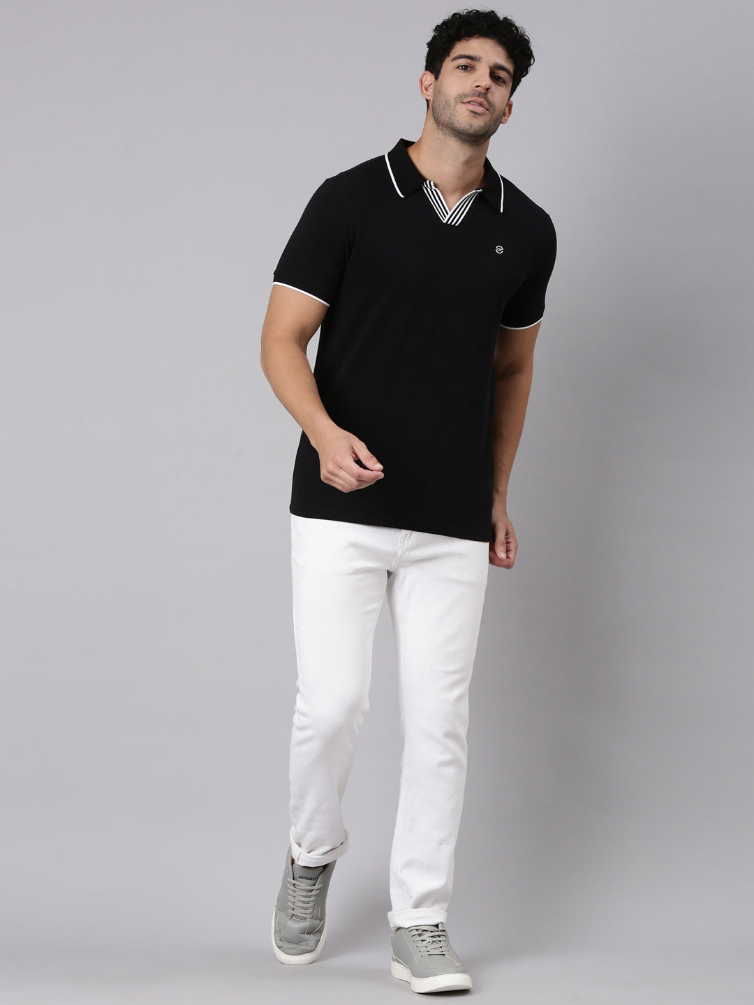 Classic Polo Men's Half Sleeve Black Polo Neck Slim Fit Solid Cotton Blend T-Shirt | RAVE POLO - 03 A SF P