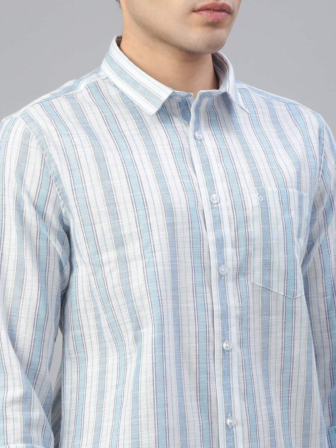 Classic Polo Men's Full Sleeve Blue/White Polo Neck Slim Fit Striped Shirt||SP2-CL-25 A-FS-STR-SF