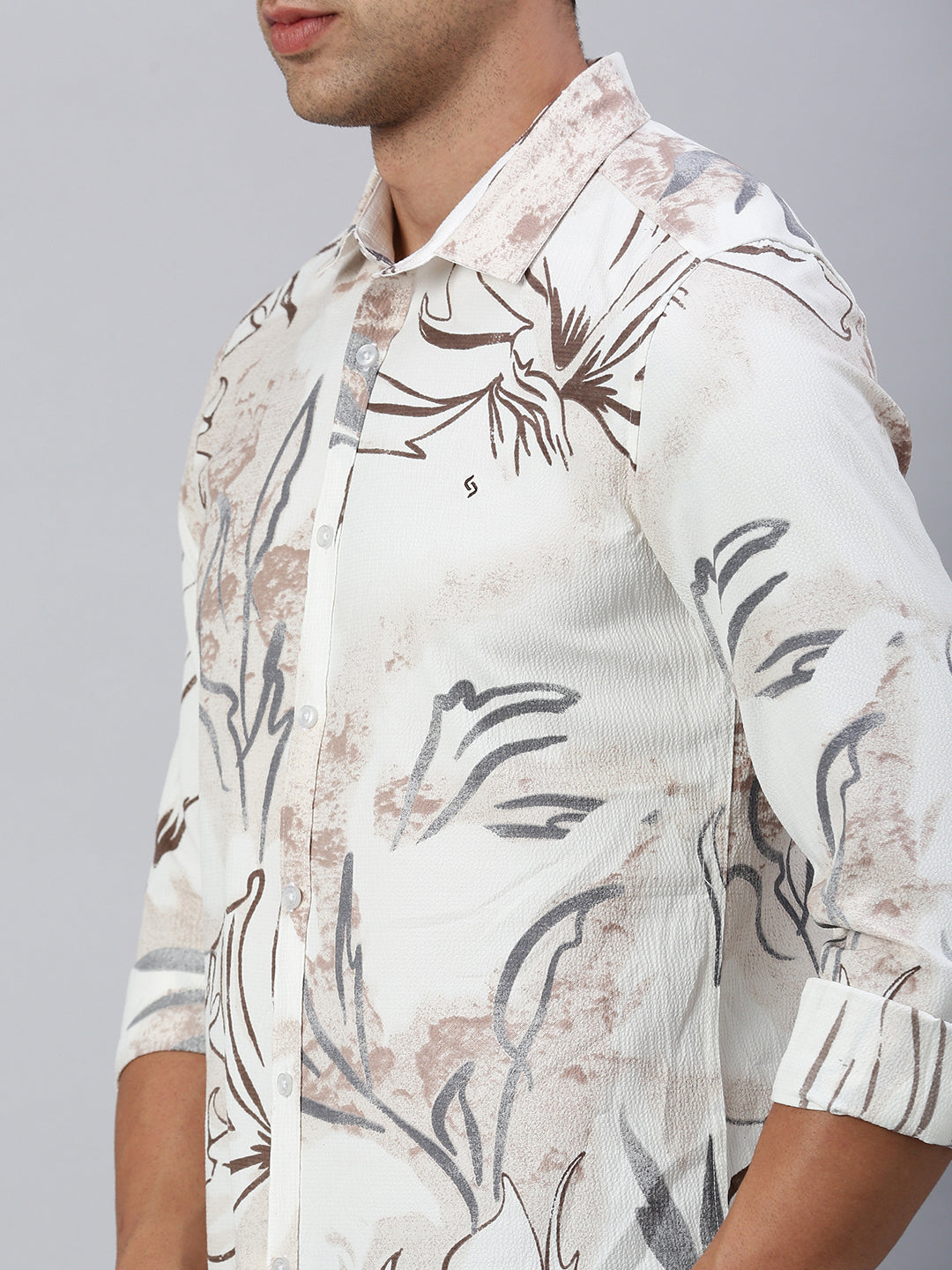 Classic Polo Men's Full Sleeve White/Brown Polo Neck Slim Fit Printed Shirt | SP2-GN-07 B-FS-PRT-BSL