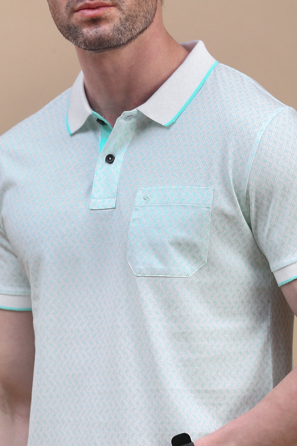 Classic Polo Men's Half Sleeve Light Blue Polo Neck Slim Fit All Over Print T-Shirt | BELLO - 314 A SF P